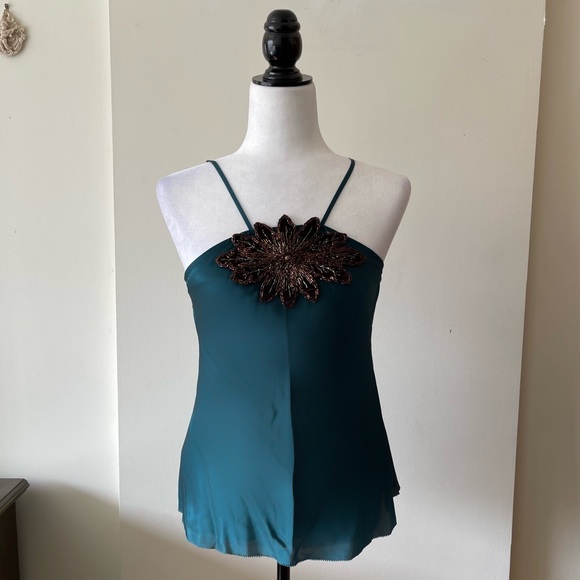 New silk Calvin Klein vintage cami slip top Y2K 90s beading velvet bling - Picture 2 of 8